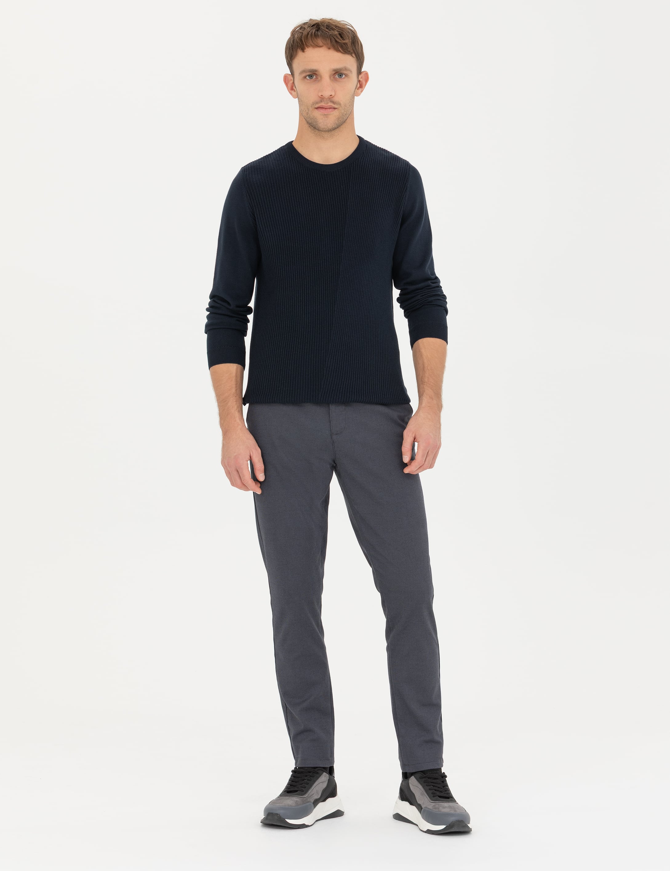 Lacivert Slim Fit Bisiklet Yaka Triko Kazak - Image 4