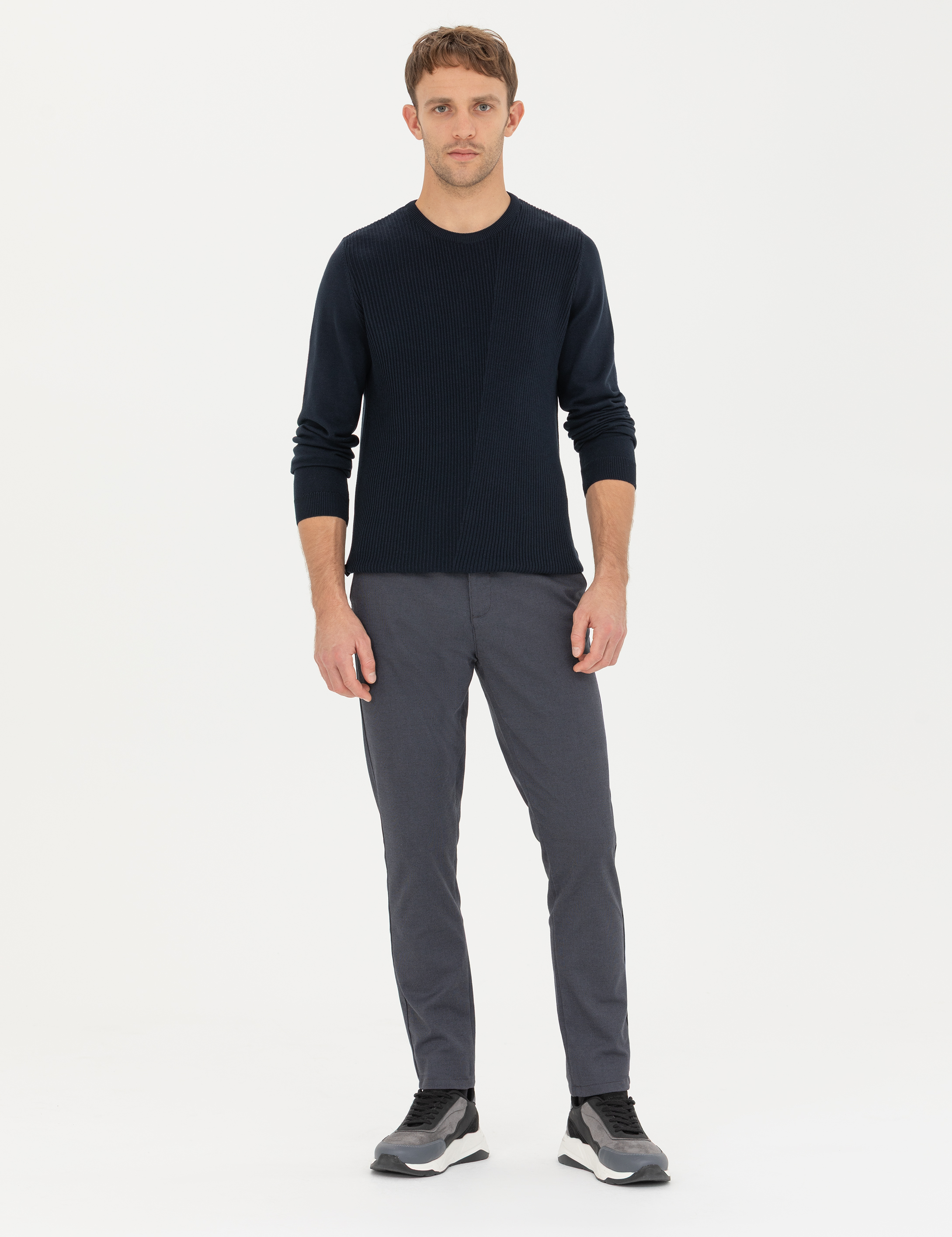 Lacivert Slim Fit Bisiklet Yaka Triko Kazak