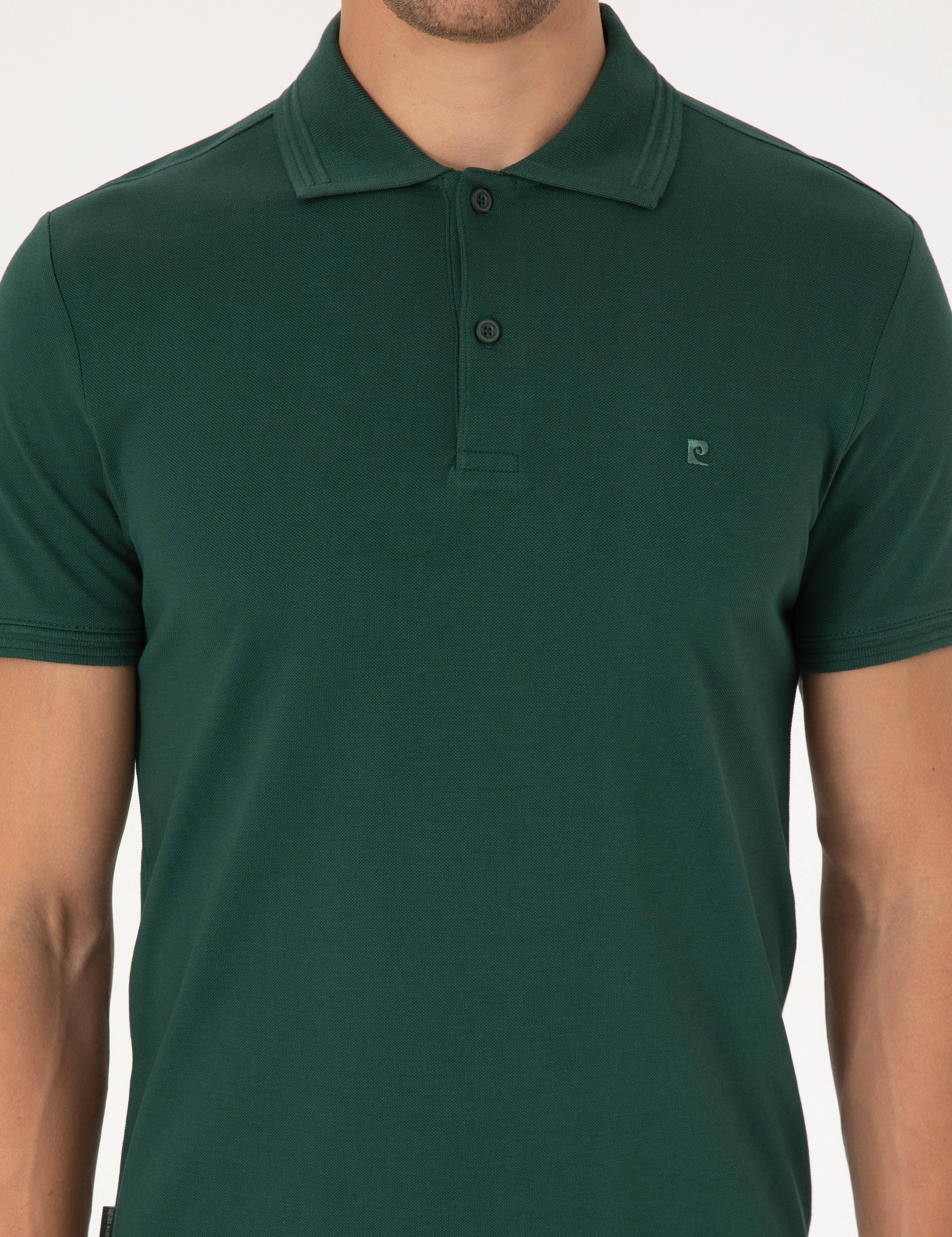 Koyu Yeşil Slim Fit %100 Pamuk Kıvrılmaz Düğmeli Polo Yaka Basic Tişört - Image 6