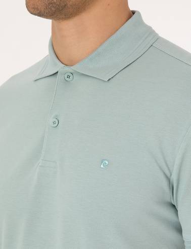 Koyu Mint Slim Fit %100 Pamuk Kıvrılmaz Düğmeli Polo Yaka Basic Tişört