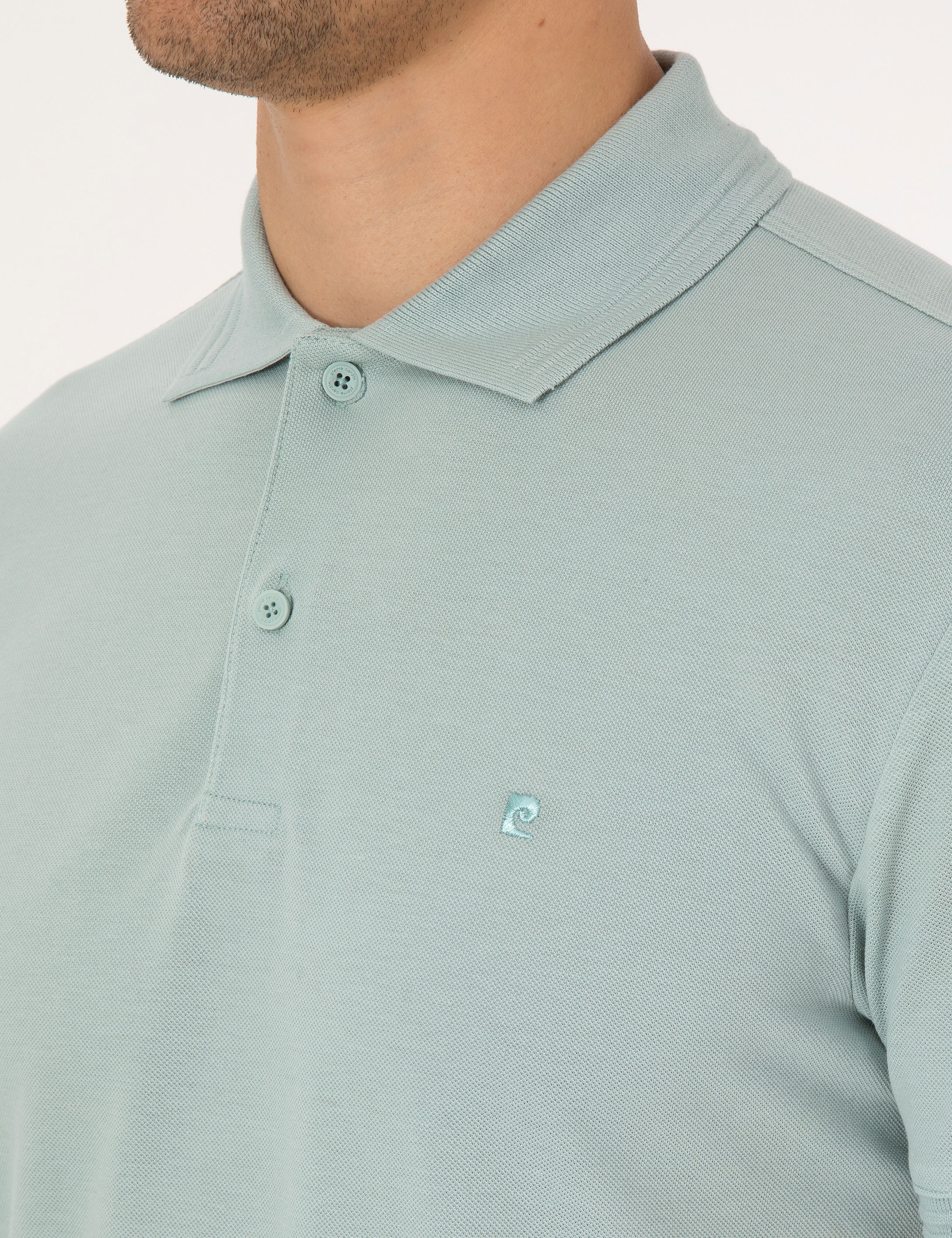Koyu Mint Slim Fit %100 Pamuk Kıvrılmaz Düğmeli Polo Yaka Basic Tişört - Image 7