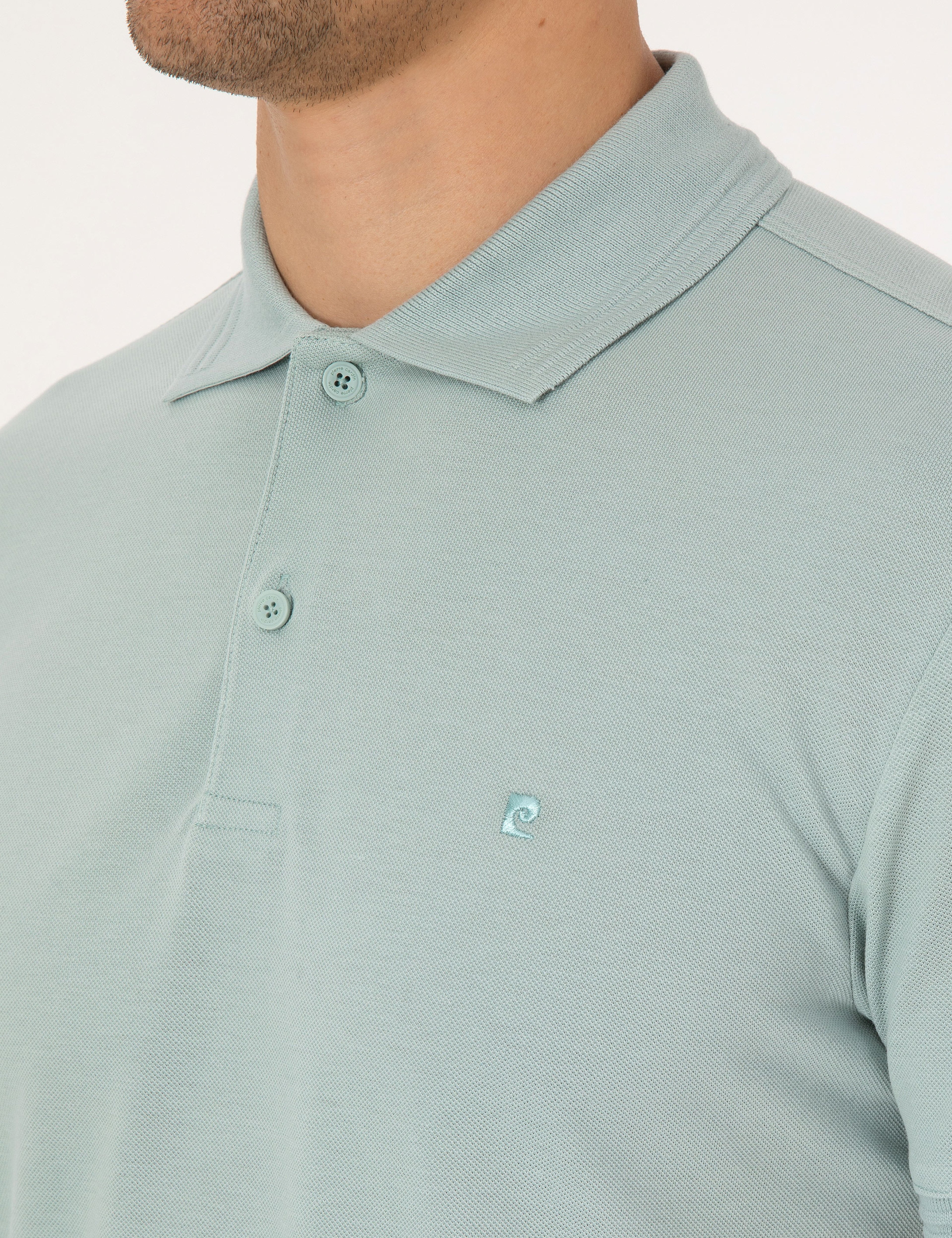 Koyu Mint Slim Fit %100 Pamuk Kıvrılmaz Düğmeli Polo Yaka Basic Tişört