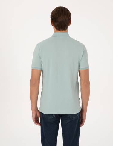 Koyu Mint Slim Fit %100 Pamuk Kıvrılmaz Düğmeli Polo Yaka Basic Tişört
