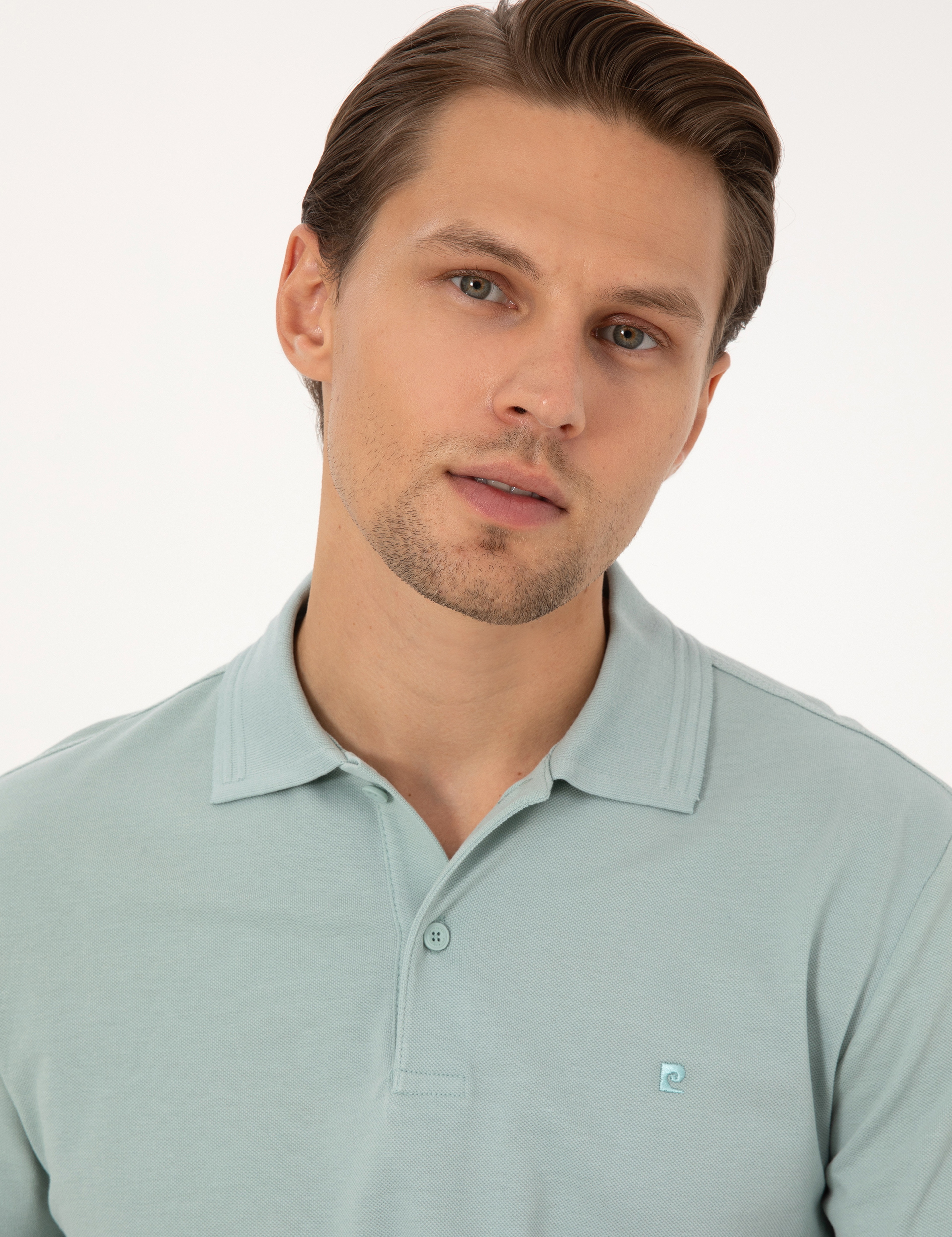 Koyu Mint Slim Fit %100 Pamuk Kıvrılmaz Düğmeli Polo Yaka Basic Tişört - Image 2