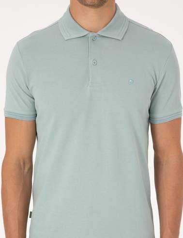 Koyu Mint Slim Fit %100 Pamuk Kıvrılmaz Düğmeli Polo Yaka Basic Tişört