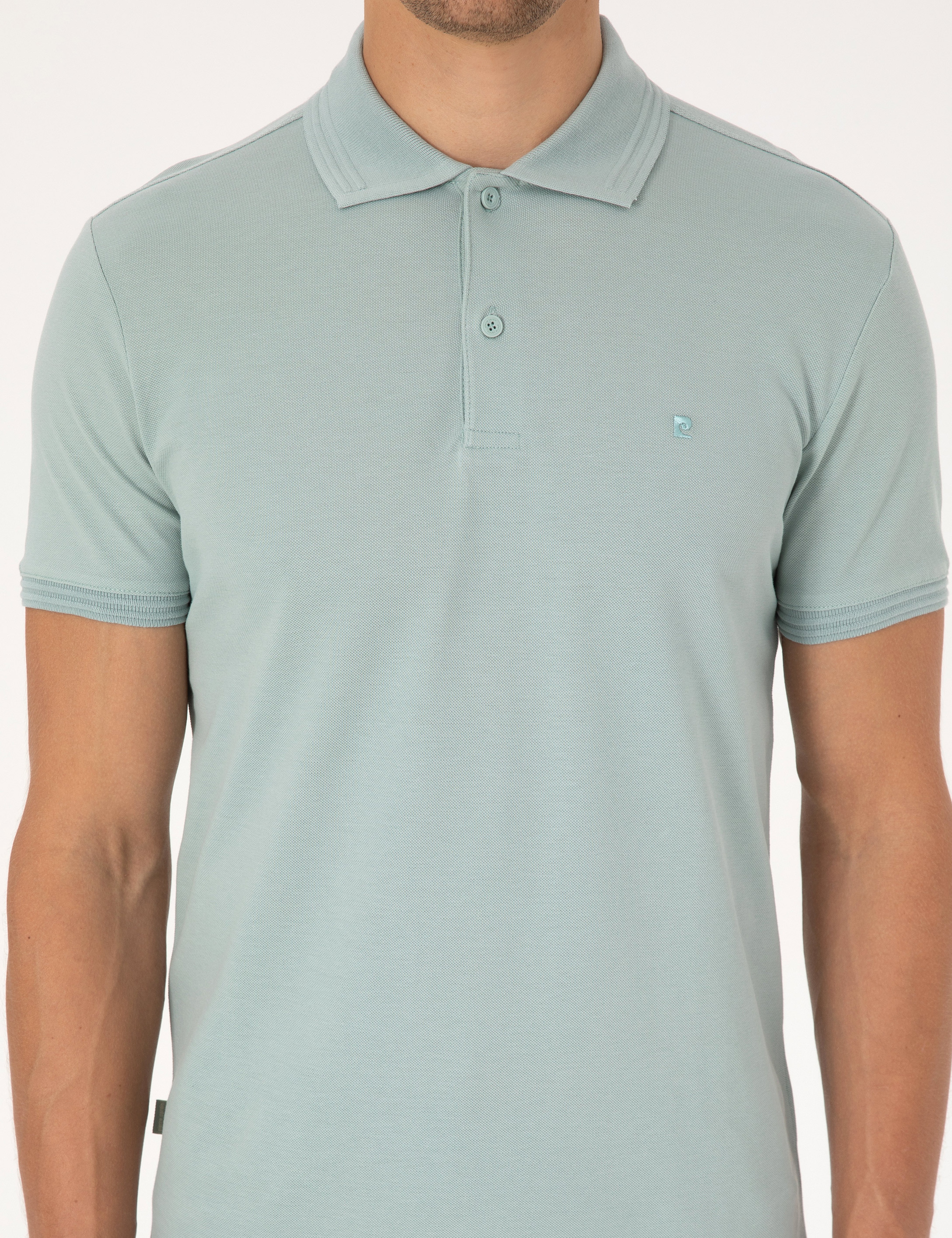 Koyu Mint Slim Fit %100 Pamuk Kıvrılmaz Düğmeli Polo Yaka Basic Tişört - Image 6