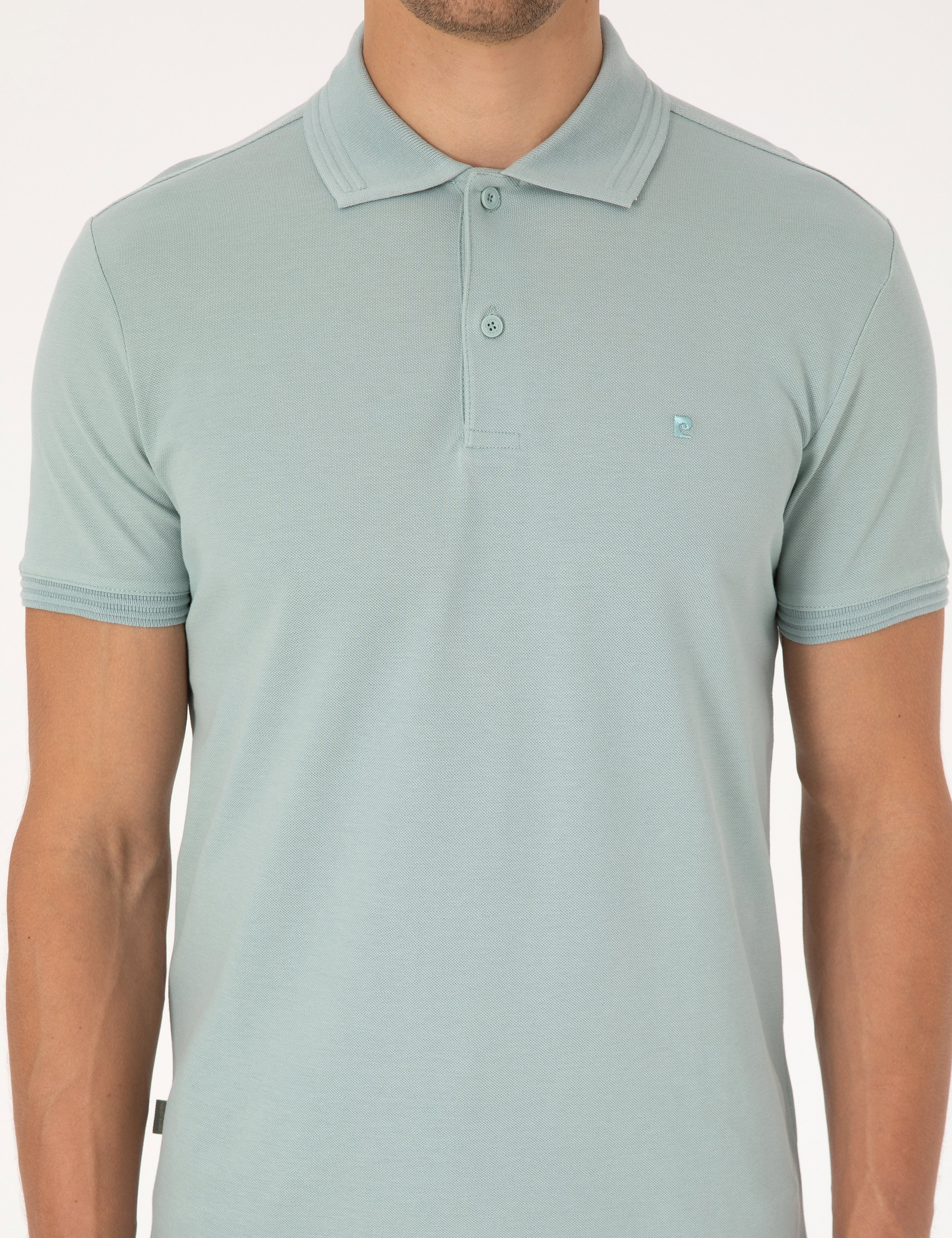 Koyu Mint Slim Fit %100 Pamuk Kıvrılmaz Düğmeli Polo Yaka Basic Tişört