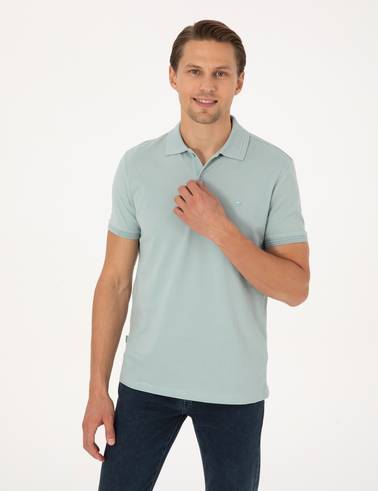 Koyu Mint Slim Fit %100 Pamuk Kıvrılmaz Düğmeli Polo Yaka Basic Tişört