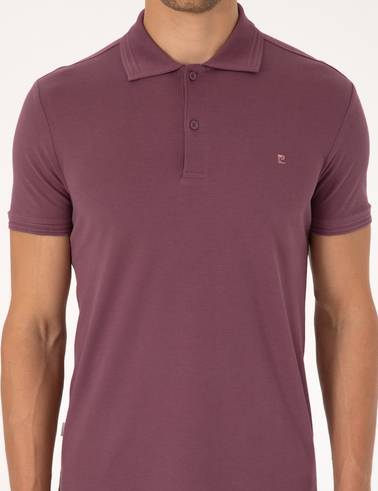 Mor Slim Fit %100 Pamuk Kıvrılmaz Düğmeli Polo Yaka Basic Tişört