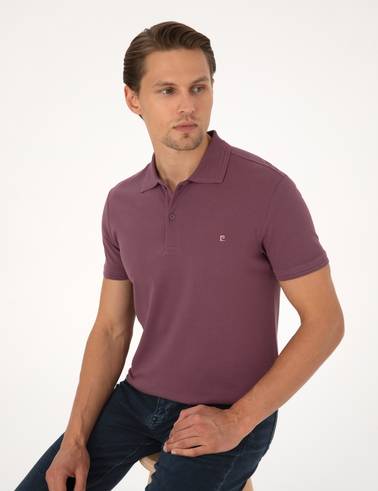 Mor Slim Fit %100 Pamuk Kıvrılmaz Düğmeli Polo Yaka Basic Tişört