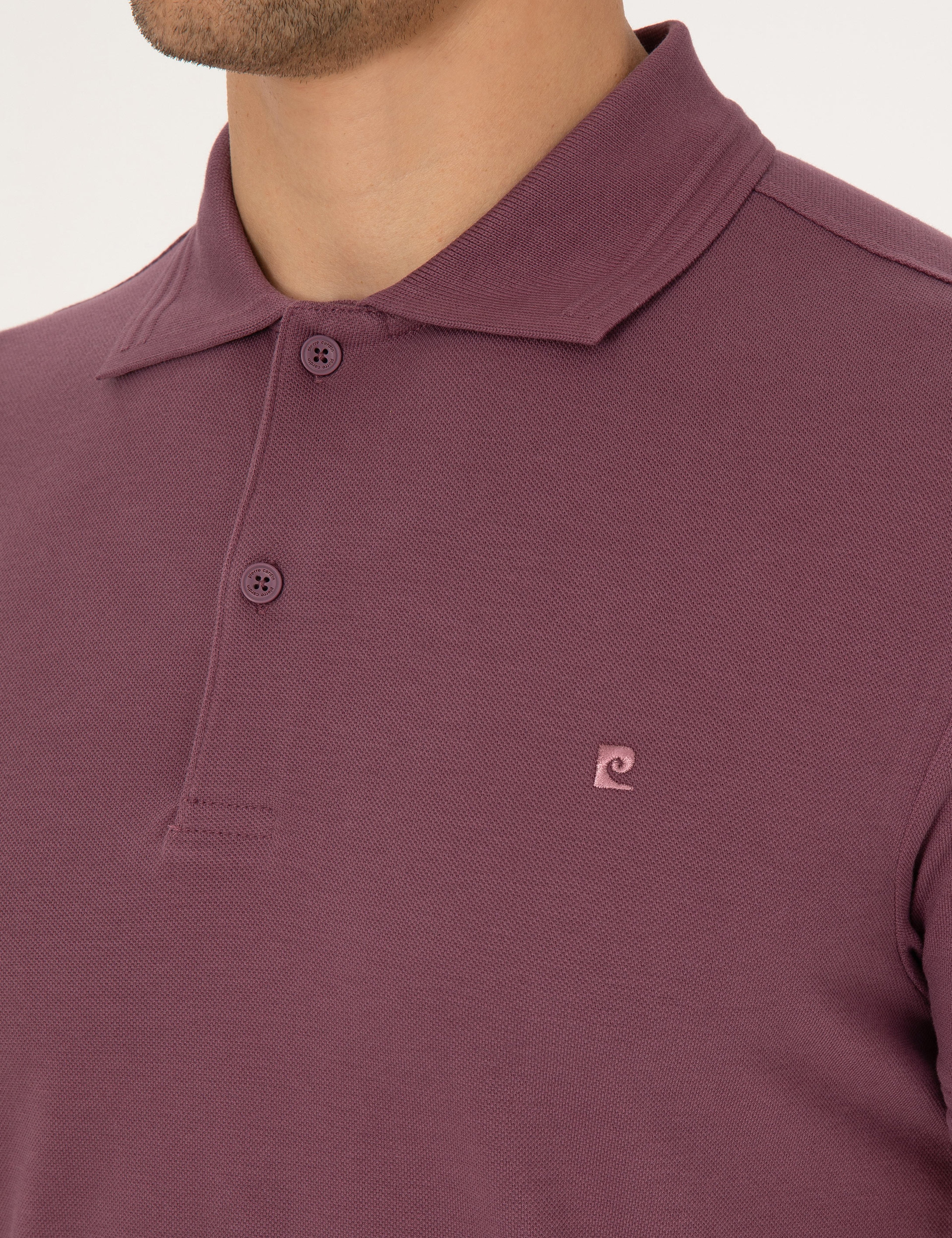 Mor Slim Fit %100 Pamuk Kıvrılmaz Düğmeli Polo Yaka Basic Tişört