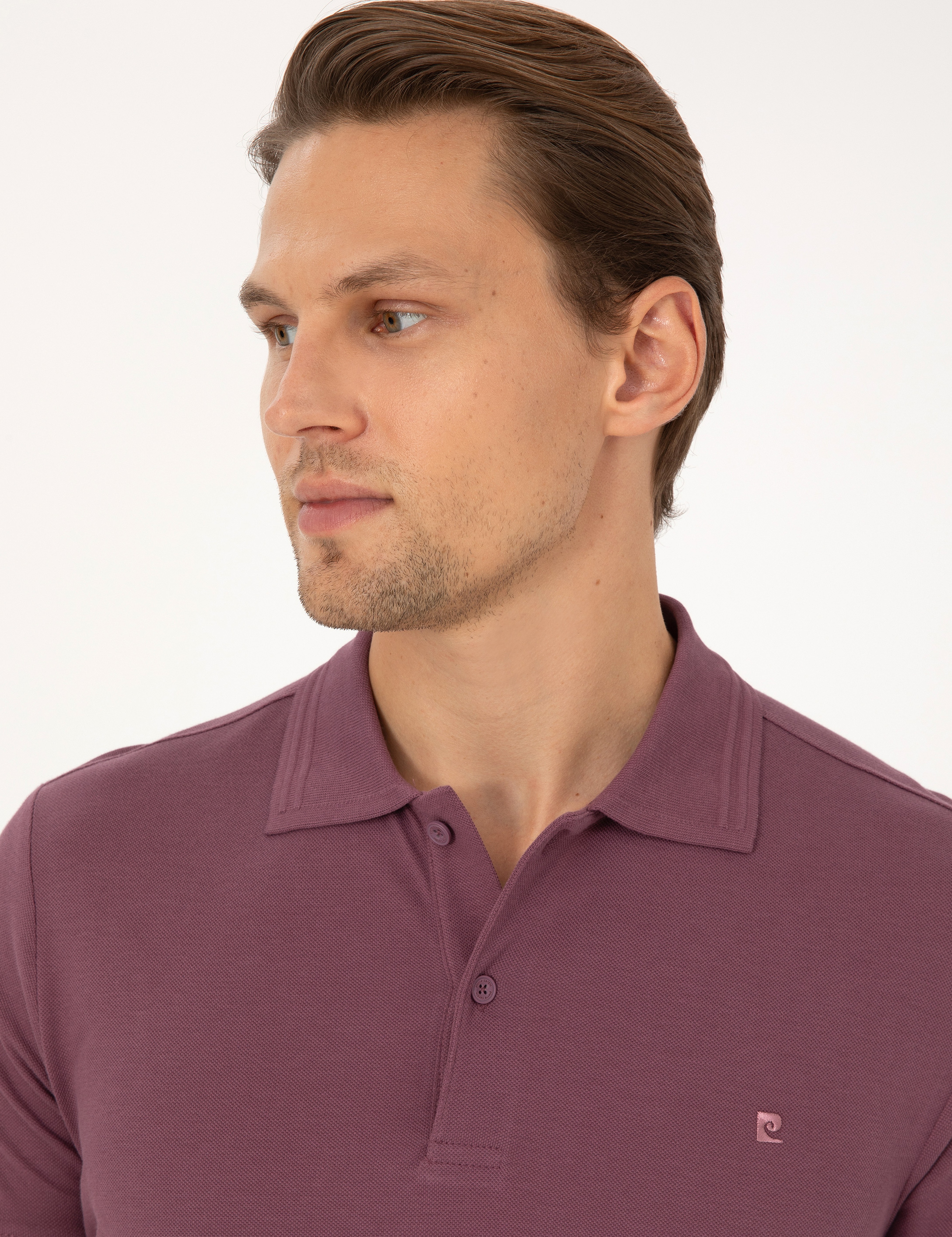 Mor Slim Fit %100 Pamuk Kıvrılmaz Düğmeli Polo Yaka Basic Tişört