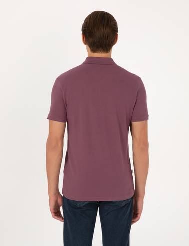 Mor Slim Fit %100 Pamuk Kıvrılmaz Düğmeli Polo Yaka Basic Tişört