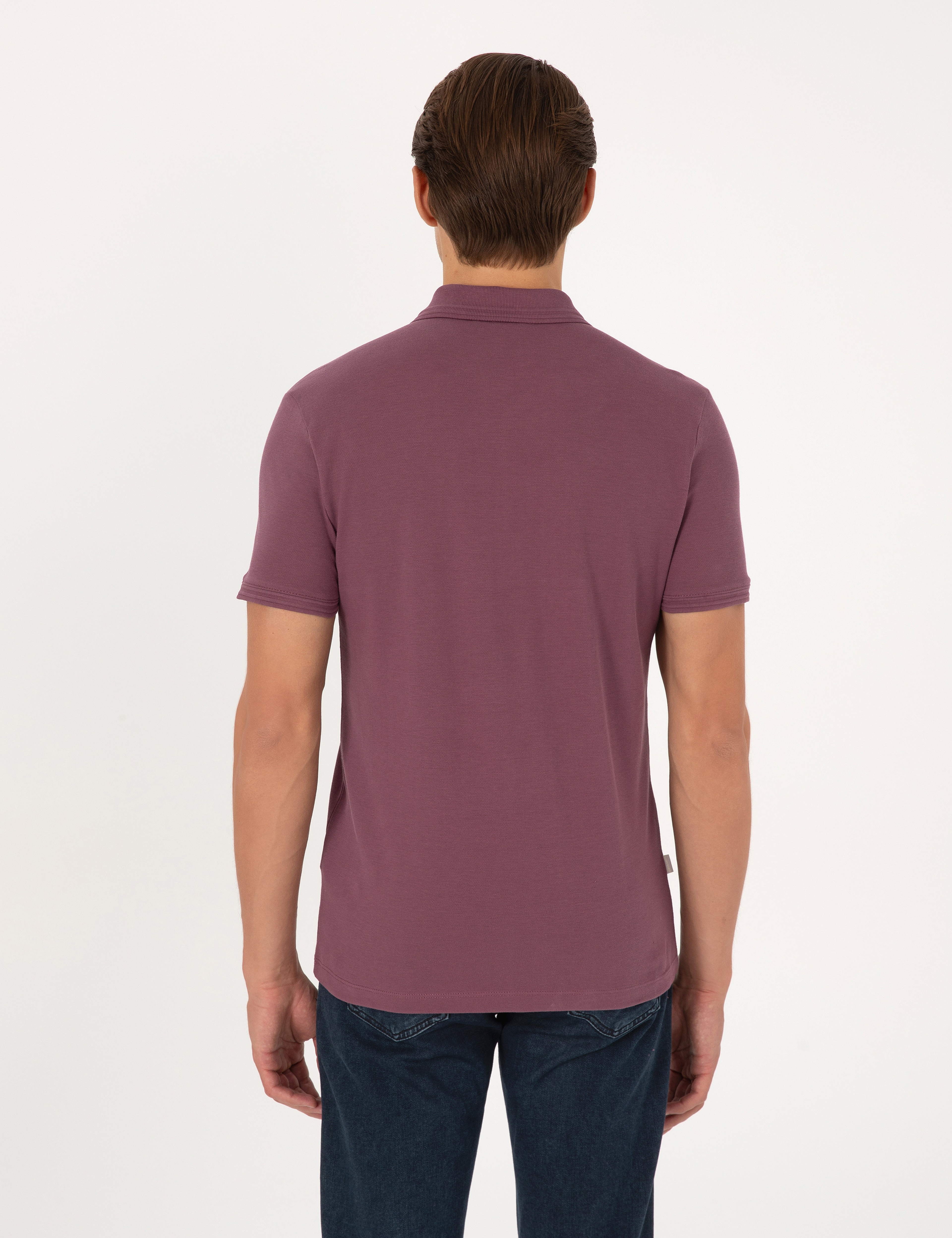 Mor Slim Fit %100 Pamuk Kıvrılmaz Düğmeli Polo Yaka Basic Tişört