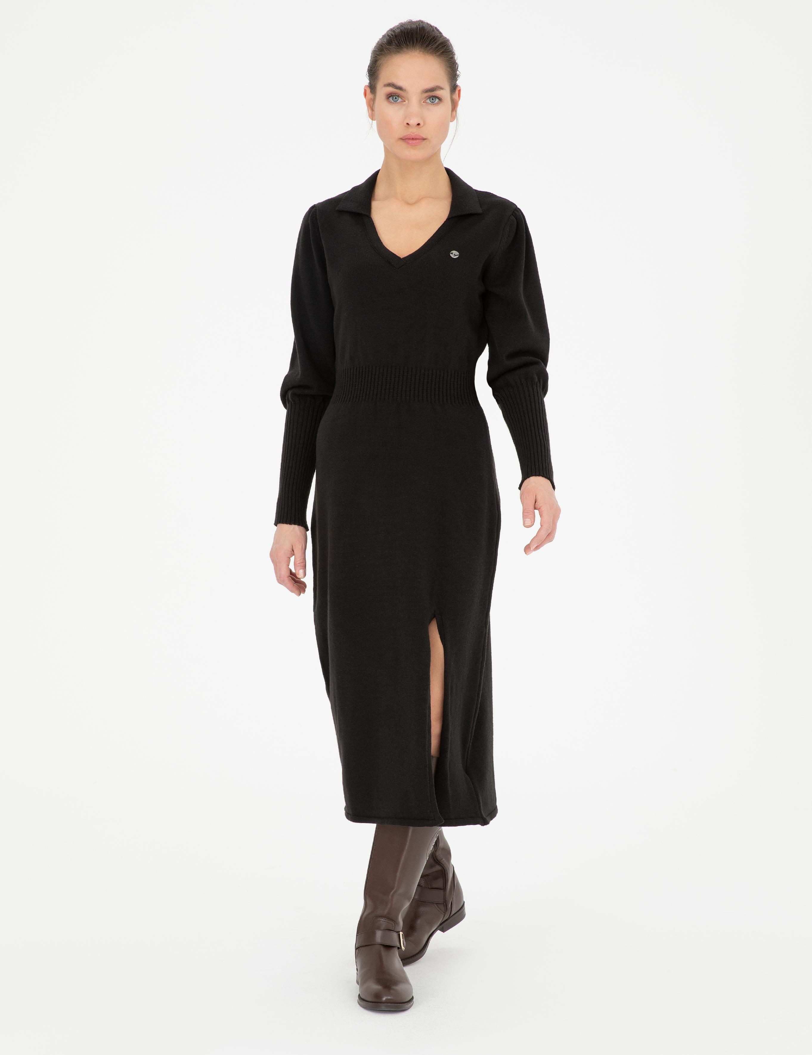 Siyah Regular Fit Triko Elbise