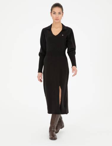 Siyah Regular Fit Triko Elbise