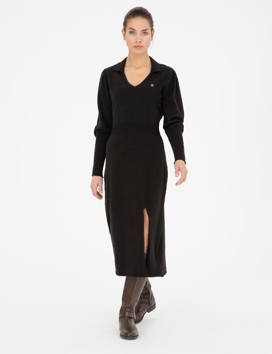 Siyah Regular Fit Triko Elbise