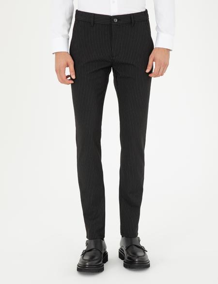 Siyah Slim Fit Çizgili Kanvas Pantolon - 50295951034