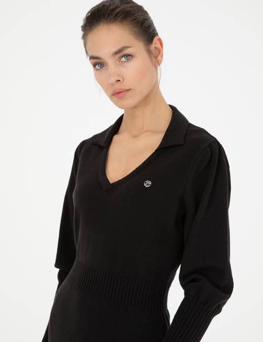 Siyah Regular Fit Triko Elbise