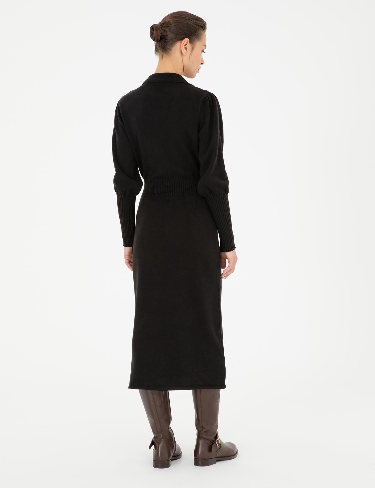 Siyah Regular Fit Triko Elbise - 50280227011