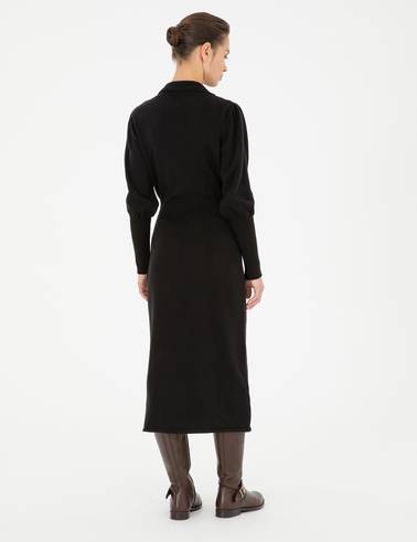 Siyah Regular Fit Triko Elbise