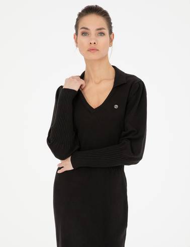 Siyah Regular Fit Triko Elbise