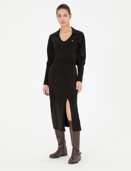 Siyah Regular Fit Triko Elbise - 50280227011