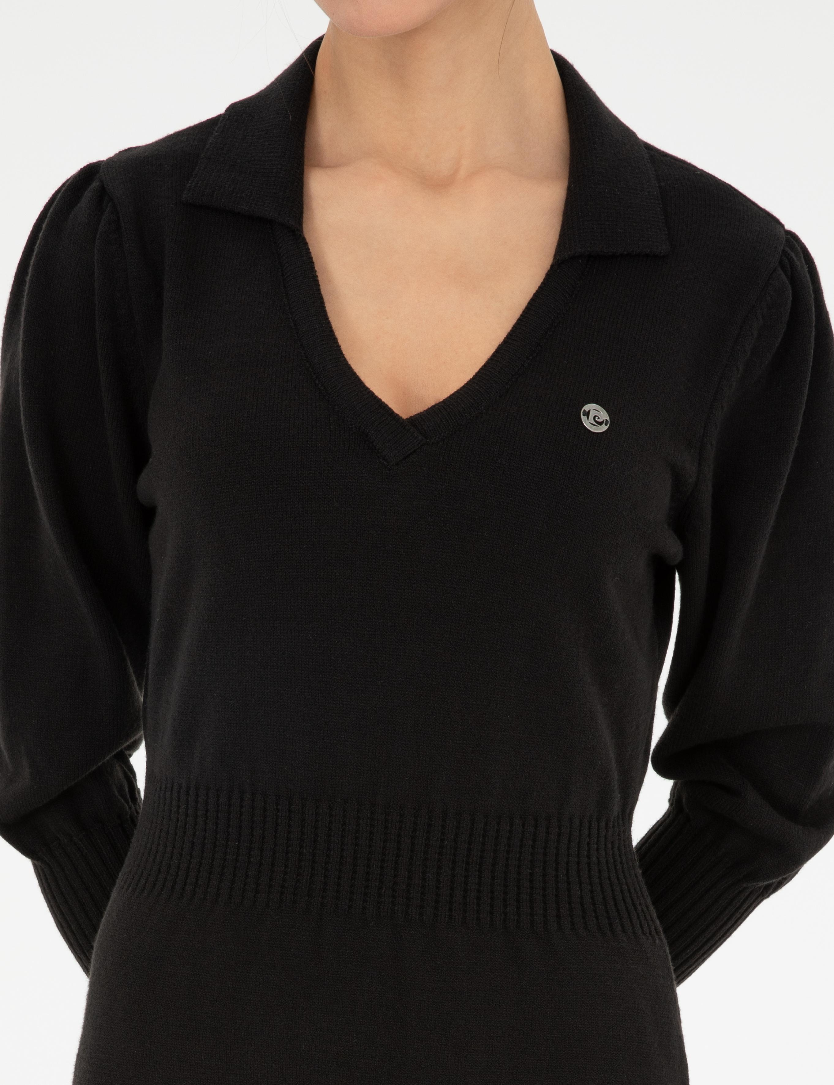 Siyah Regular Fit Triko Elbise