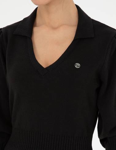 Siyah Regular Fit Triko Elbise