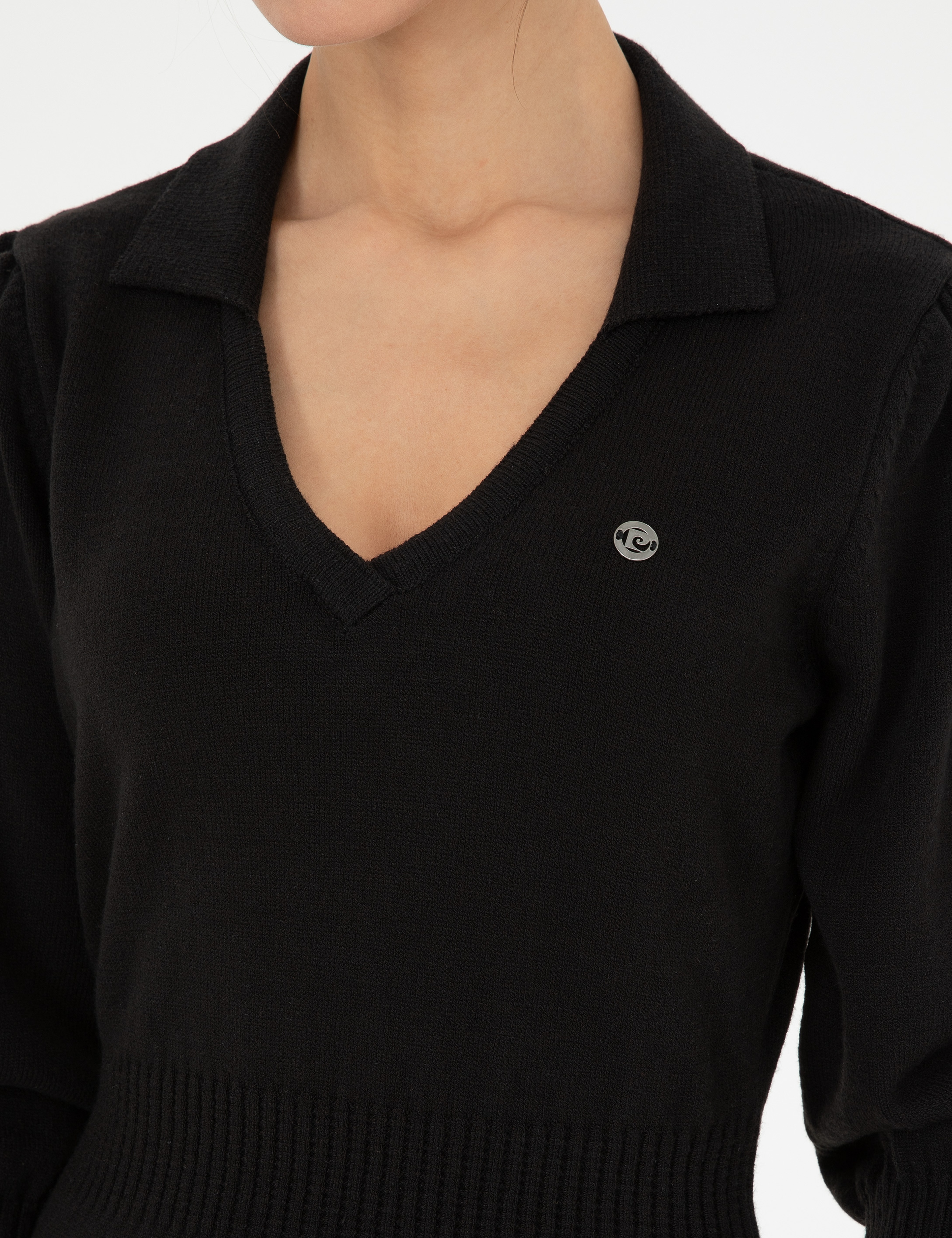 Siyah Regular Fit Triko Elbise - Image 7