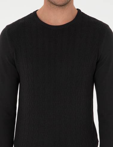 Siyah Slim Fit Bisiklet Yaka Triko Kazak