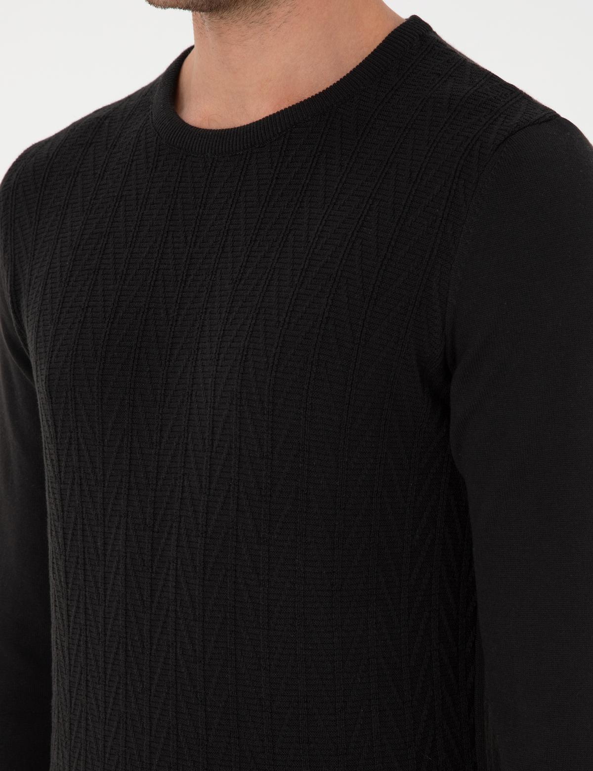 Siyah Slim Fit Bisiklet Yaka Triko Kazak - 50300499008