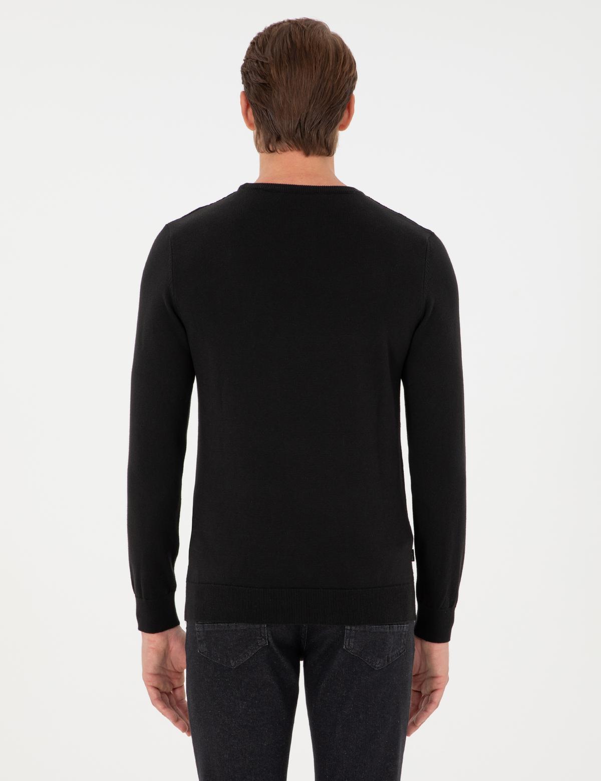 Siyah Slim Fit Bisiklet Yaka Triko Kazak - 50300499008