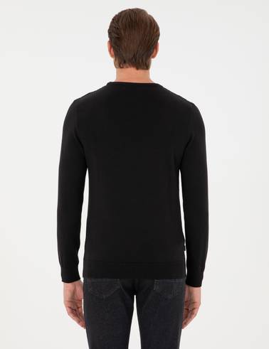 Siyah Slim Fit Bisiklet Yaka Triko Kazak