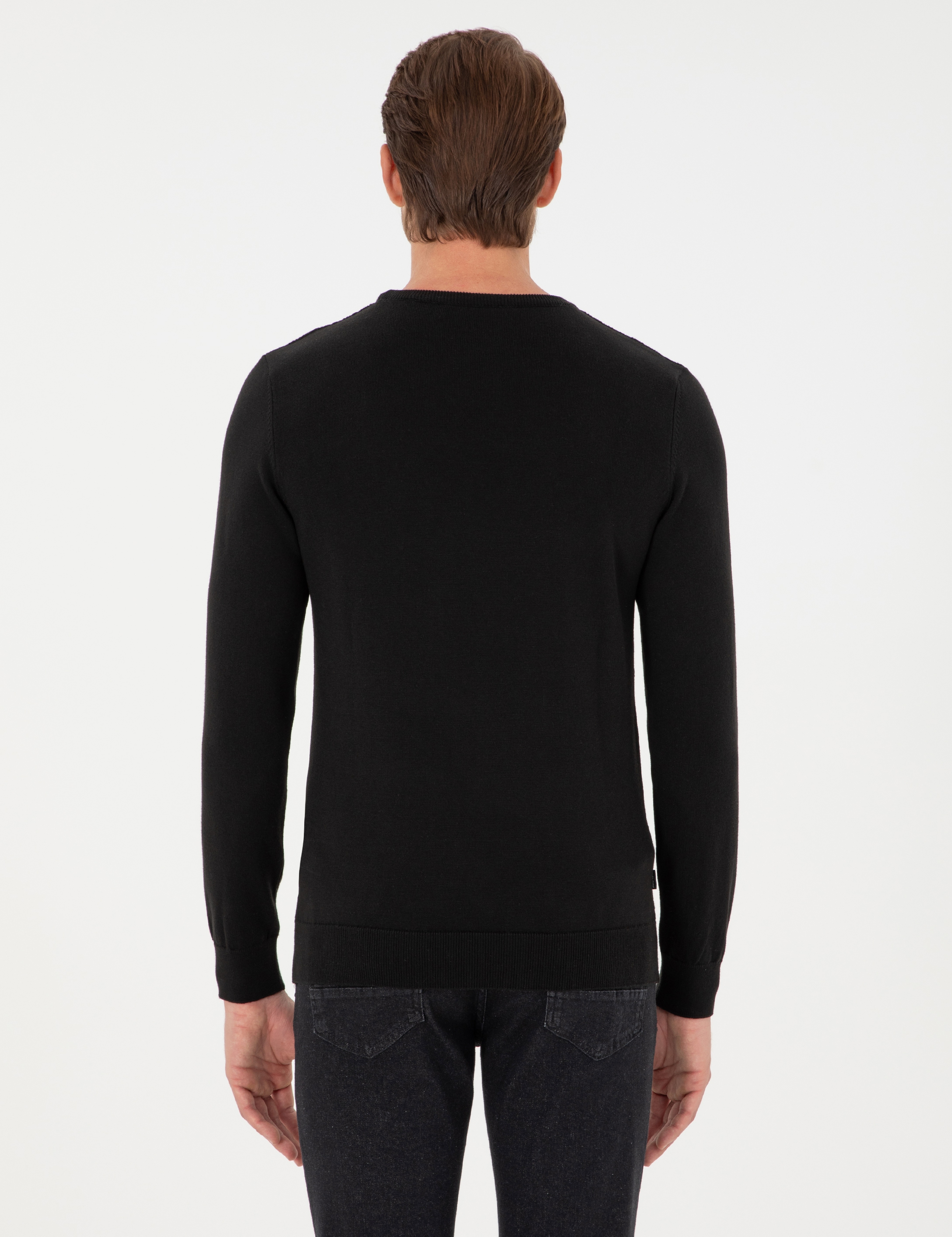 Siyah Slim Fit Bisiklet Yaka Triko Kazak - Image 5