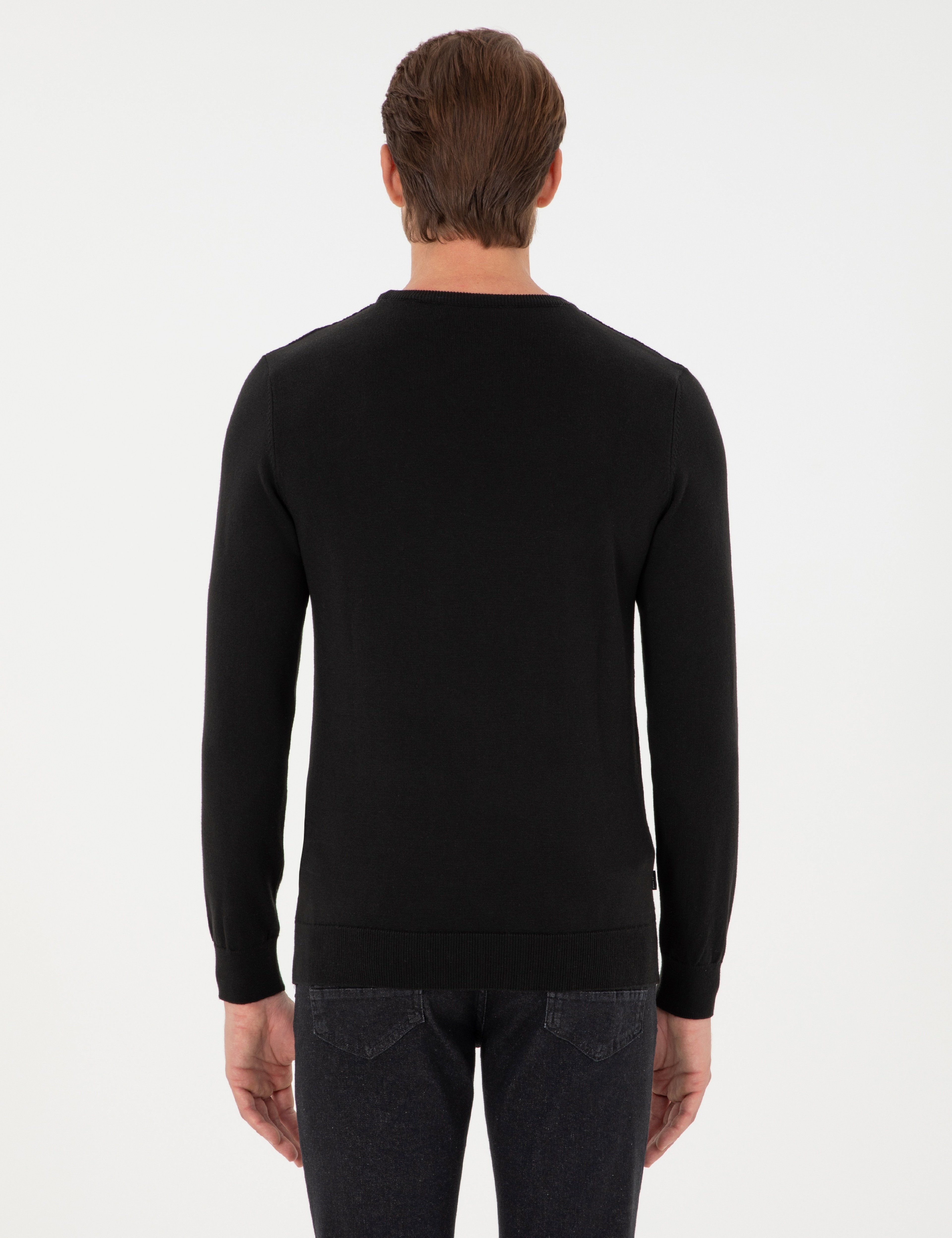 Siyah Slim Fit Bisiklet Yaka Triko Kazak