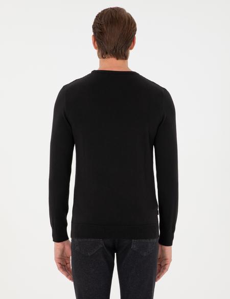 Siyah Slim Fit Bisiklet Yaka Triko Kazak - 50300499008