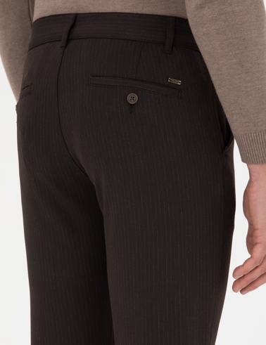Kahverengi Slim Fit Çizgili Kanvas Pantolon