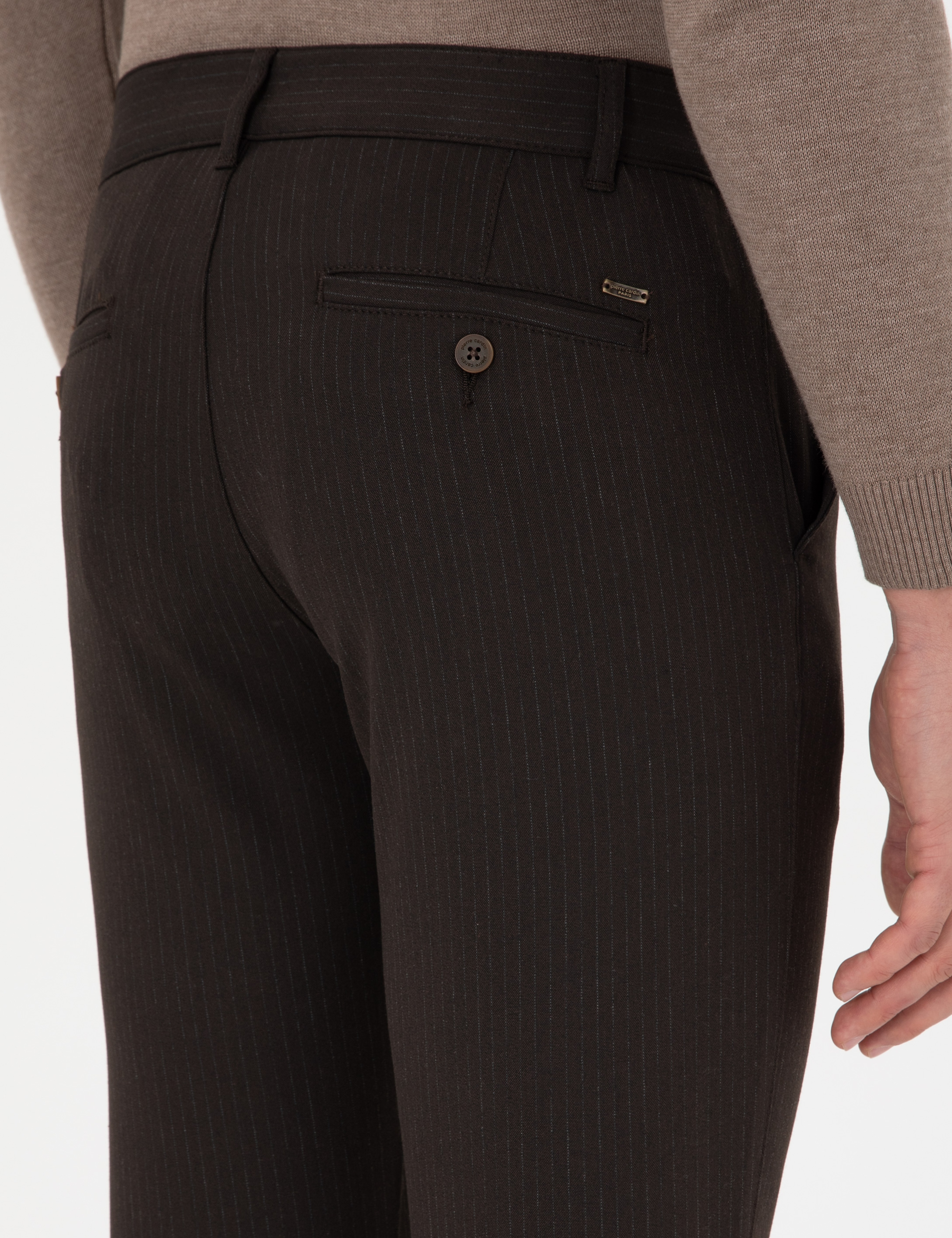 Kahverengi Slim Fit Çizgili Kanvas Pantolon