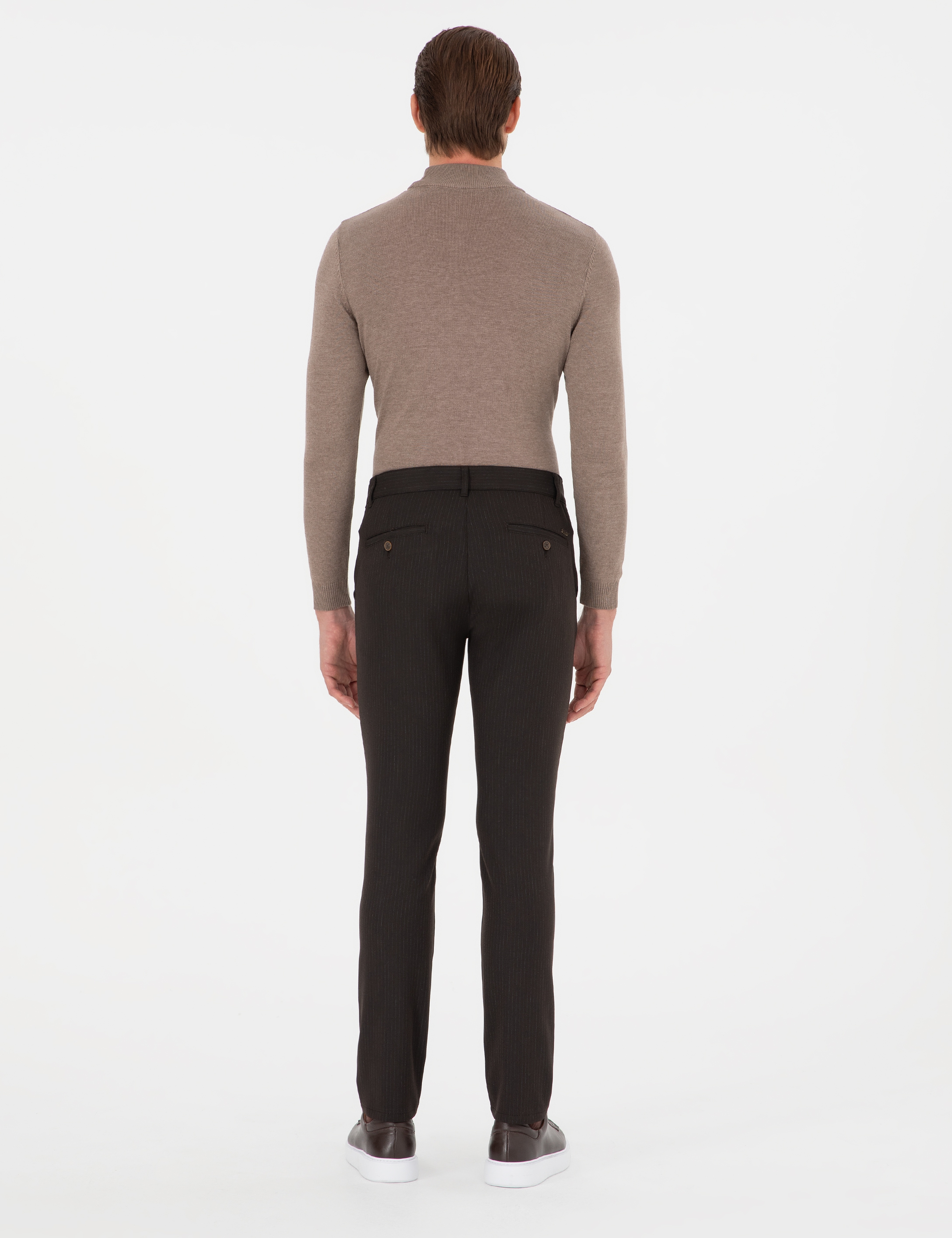 Kahverengi Slim Fit Çizgili Kanvas Pantolon