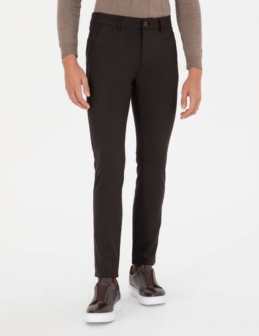 Kahverengi Slim Fit Çizgili Kanvas Pantolon