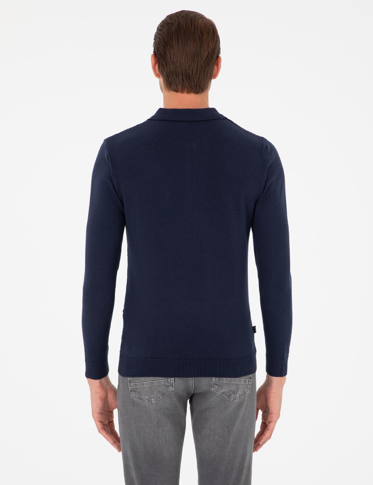 Lacivert Slim Fit Düğmeli Polo Yaka Triko Kazak - 50300521007