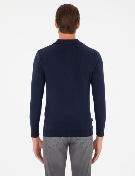 Lacivert Slim Fit Düğmeli Polo Yaka Triko Kazak - 50300521007