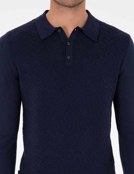 Lacivert Slim Fit Düğmeli Polo Yaka Triko Kazak - 50300521007