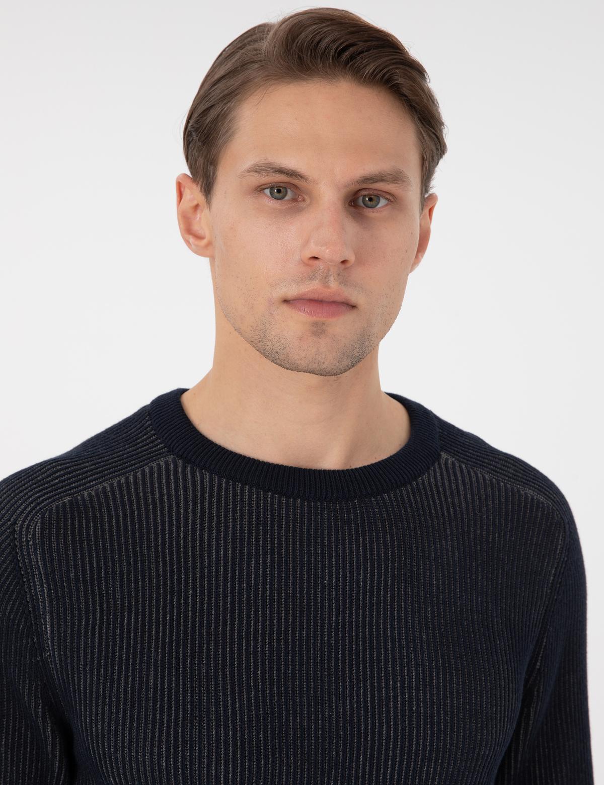 Lacivert Slim Fit Bisiklet Yaka Triko Kazak - 50297117019