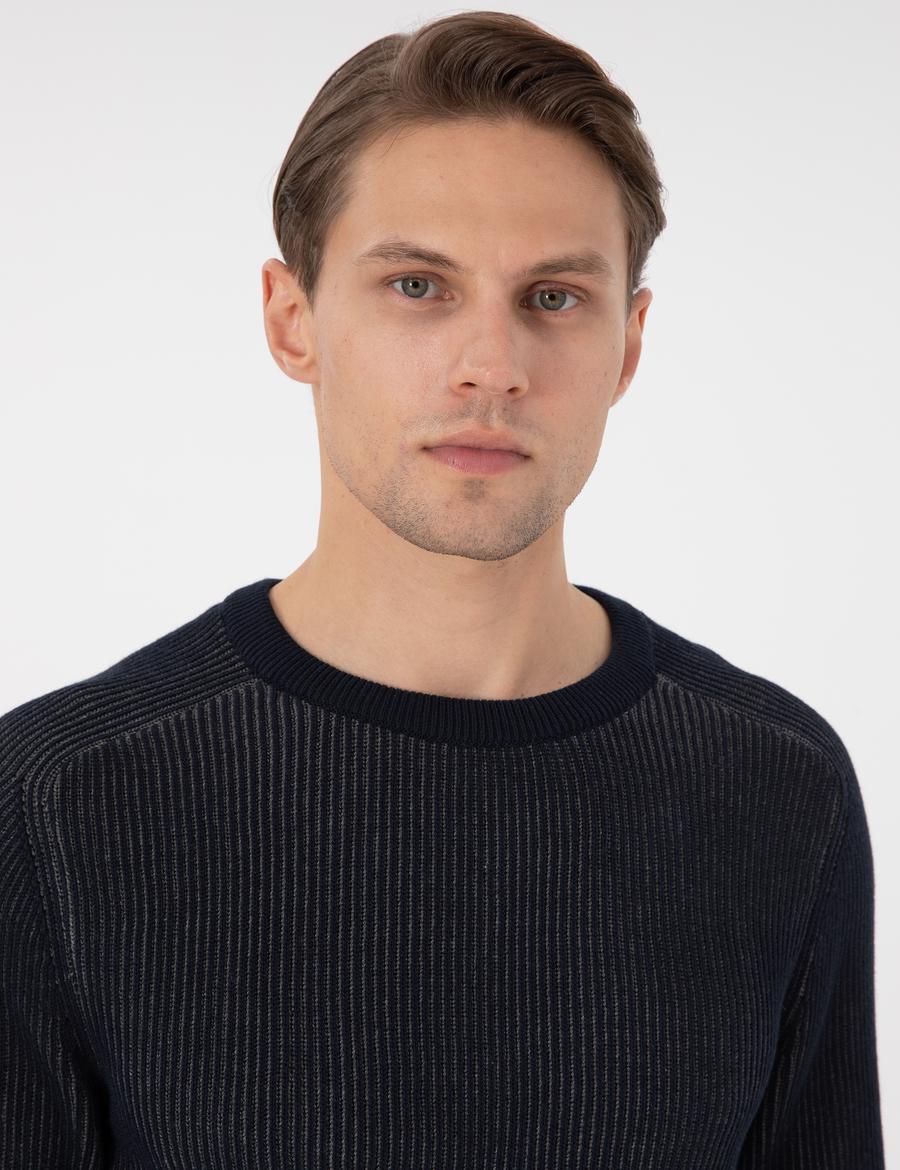 Lacivert Slim Fit Bisiklet Yaka Triko Kazak