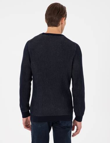 Lacivert Slim Fit Bisiklet Yaka Triko Kazak