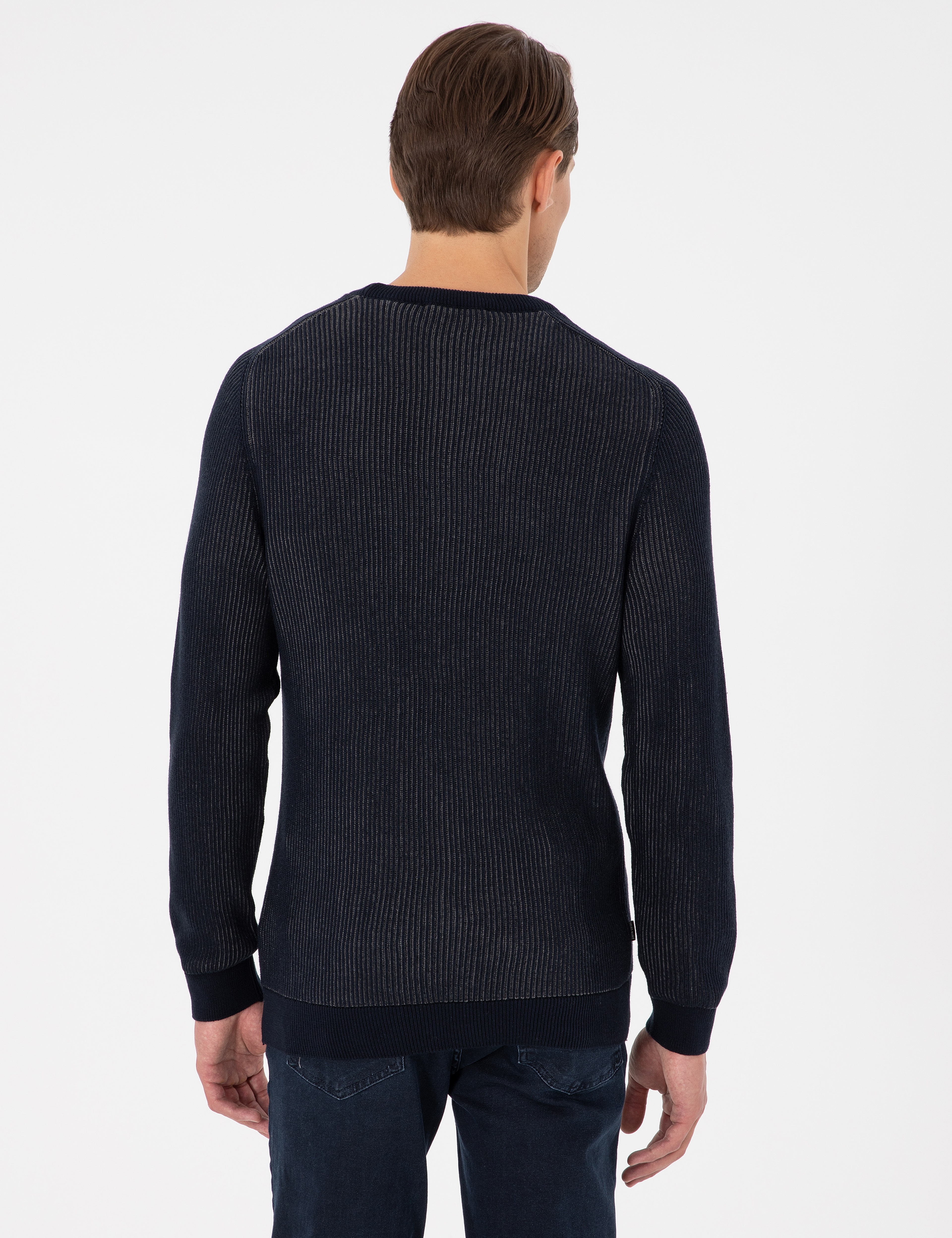 Lacivert Slim Fit Bisiklet Yaka Triko Kazak - Image 5