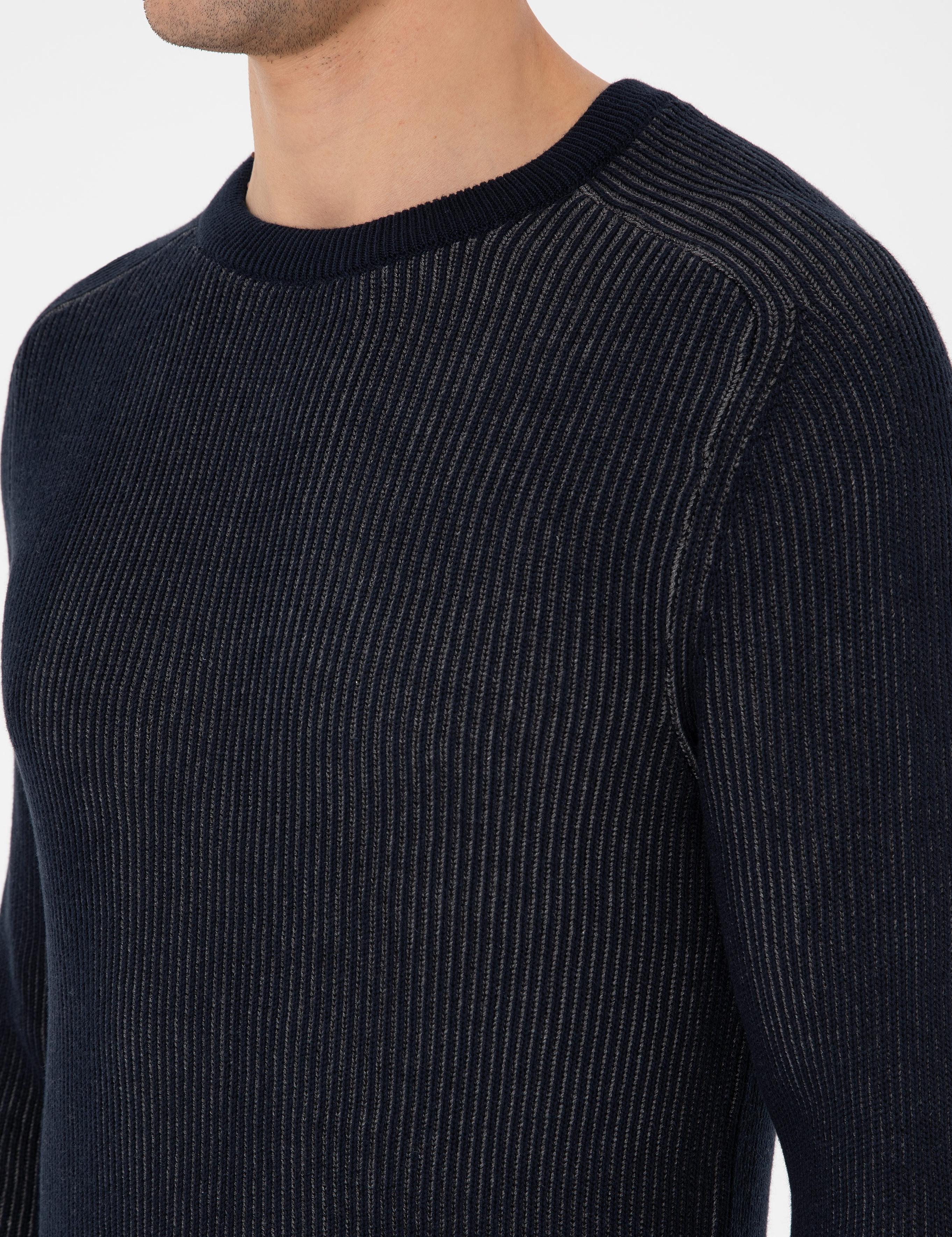 Lacivert Slim Fit Bisiklet Yaka Triko Kazak