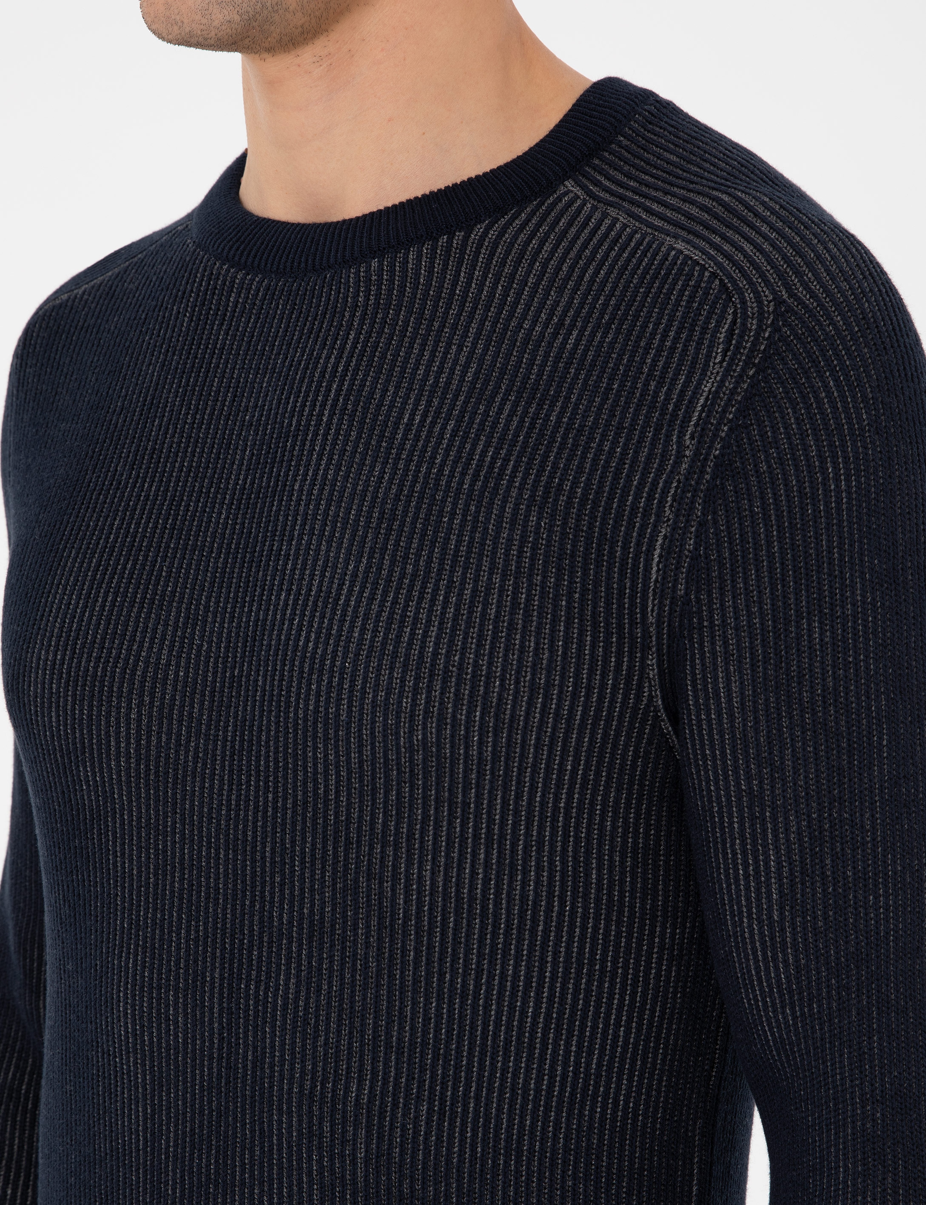 Lacivert Slim Fit Bisiklet Yaka Triko Kazak